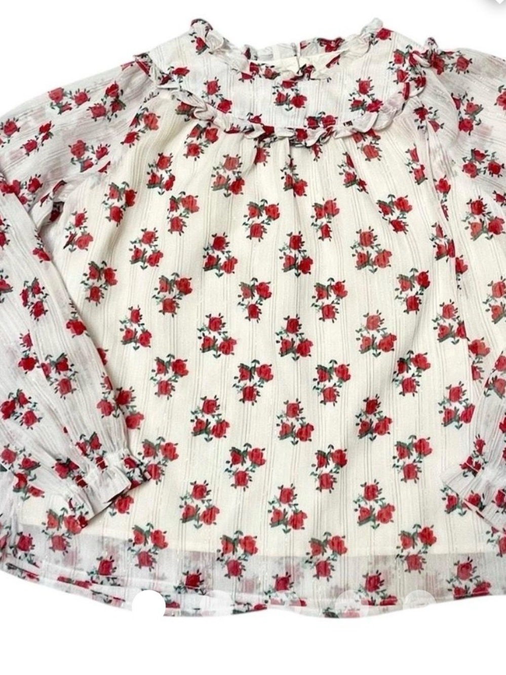 Janie and Jack White Blouse with Red Floral Ruffle Yoke